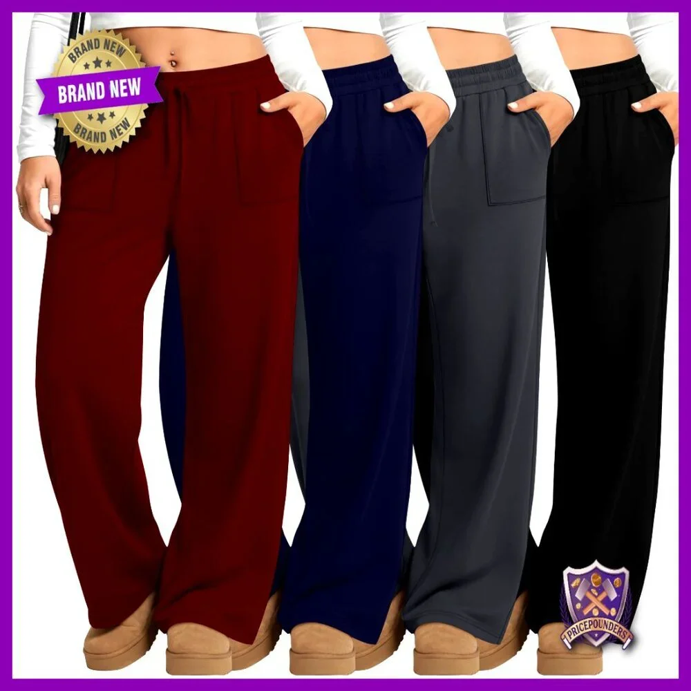 Plus Size Drawstring Yoga Pants with Pockets Wide Leg Lounge Sweatpants